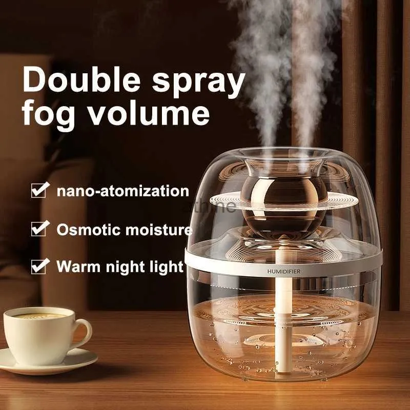 Humidificateurs K30 humidificateur domestique veilleuse 2in1 entièrement Transparent Double pulvérisation brouillard 3 couleurs 3L grande capacité Table humidificateur Portable YQ240122