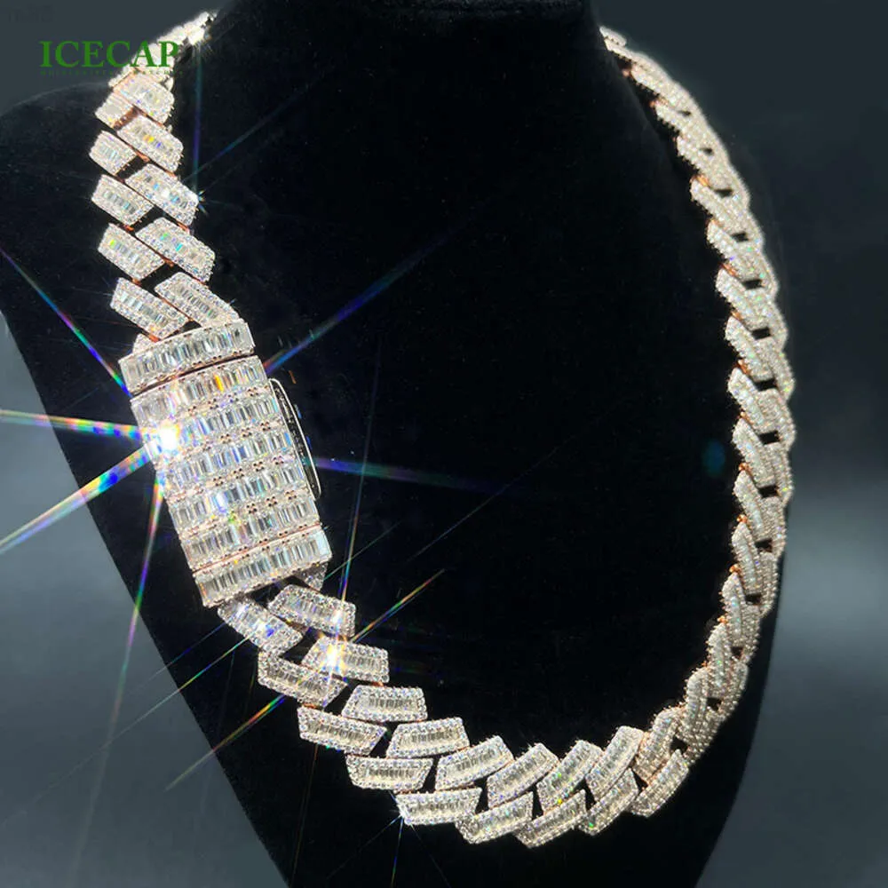 Benutzerdefinierter Hip-Hop-Schmuck, 10 Karat echt vergoldete kubanische Kette, vollständiger Baguette-Schliff, weiße D-VVS-Moissnait-Halskette mit Diamant-Tester