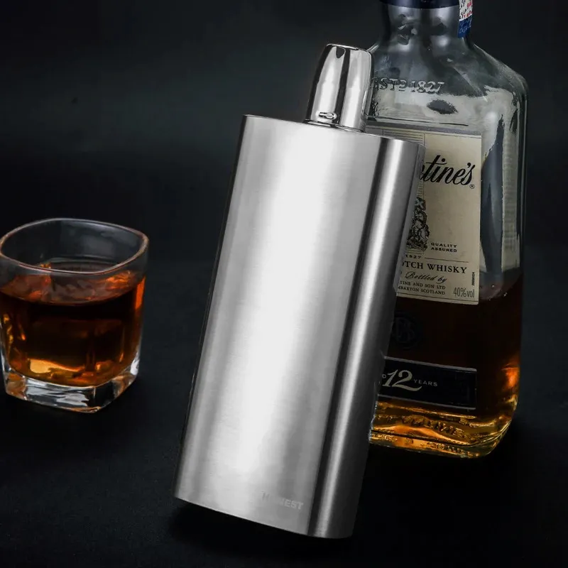 Hip flask 500ml whisky pot stainless steel 304 17oz metal alcohol container wine bottle men gift honest 240122