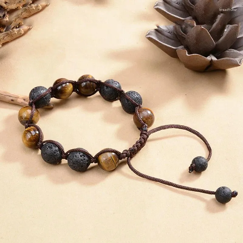 Charme Pulseiras Tiger Eye Stone Beads Pulseira Ajustável Trançado Corda Bangles Natural Lava Rock Homens Mulheres Yoga Cura Equilíbrio