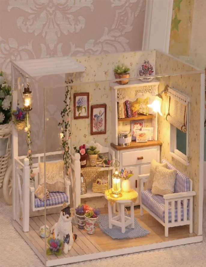 WholeDoll House Diy miniature Wooden Puzzle 3D Dollhouse miniaturas Furniture House Doll For Birthday Gift Toys H131714513