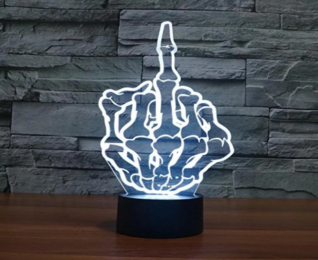 Middle Finger 3D LED Lampa i iluzja Lampa z iluzji z inteligentnym dotykiem kabel USB 7 kolorów Zmień atmosferę nocną światło dla Christma9763366