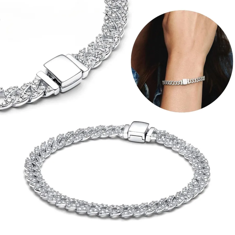 Neues zeitloses Kettenarmband mit Sier-Beschichtung, Schmuck-Charm für Damen, feines Geschenk