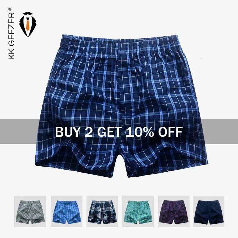 Män underkläder Boxer Plaid underbyxor 100% bomullshorts Män randiga trosor Lossa högkvalitativa överdimensionerade Drop 240117