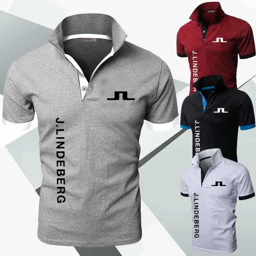 Men's Golf Polo Neck Knit Sports Polos Shirt J Lindeberg Breathable Short Sleeve T-shirt Outdoor Jersey Men's Business Wear