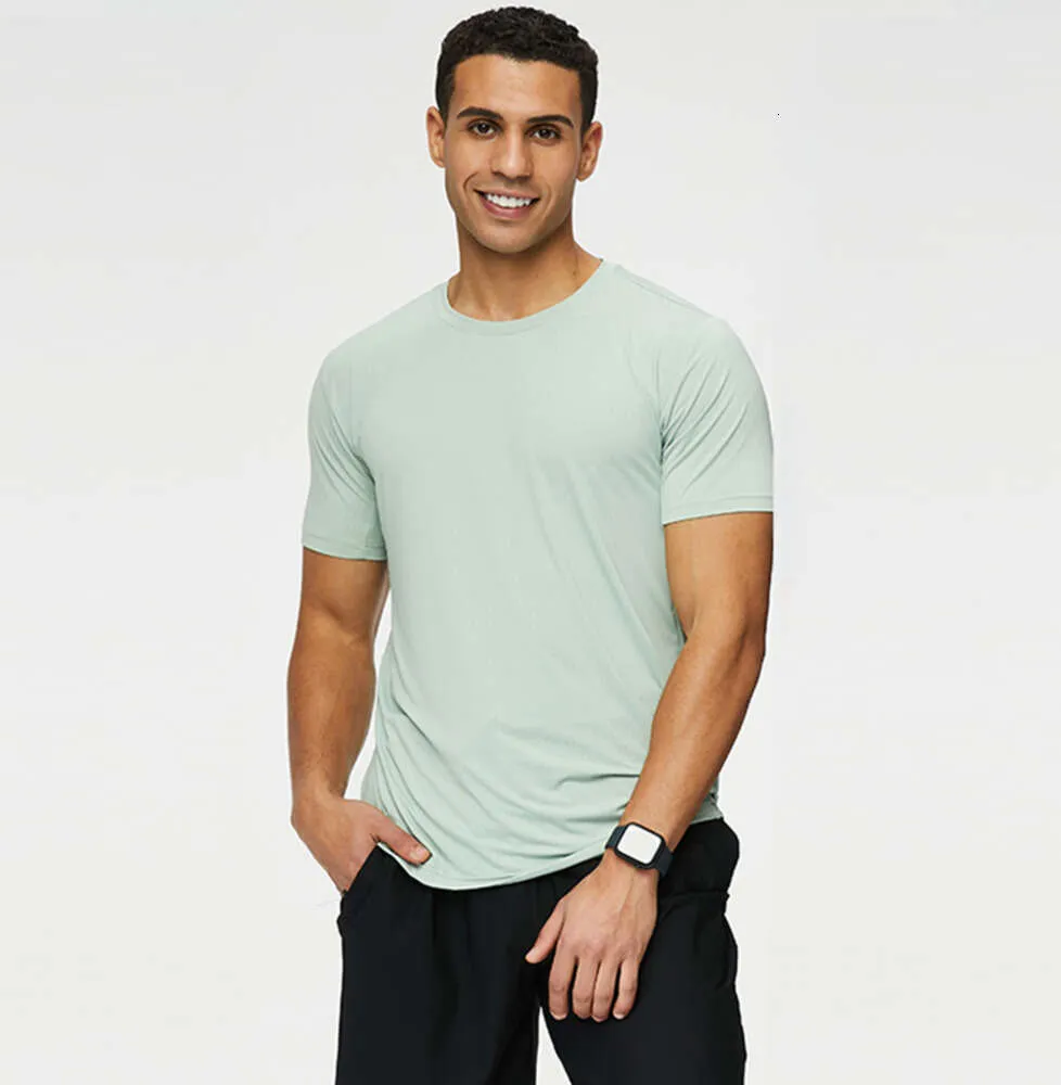 LU LU L T-shirt d'été à séchage rapide pour hommes, course à pied et fitness, haute élasticité, respirant, sensation de froid, col rond, manches courtes, robe d'équipe imprimée