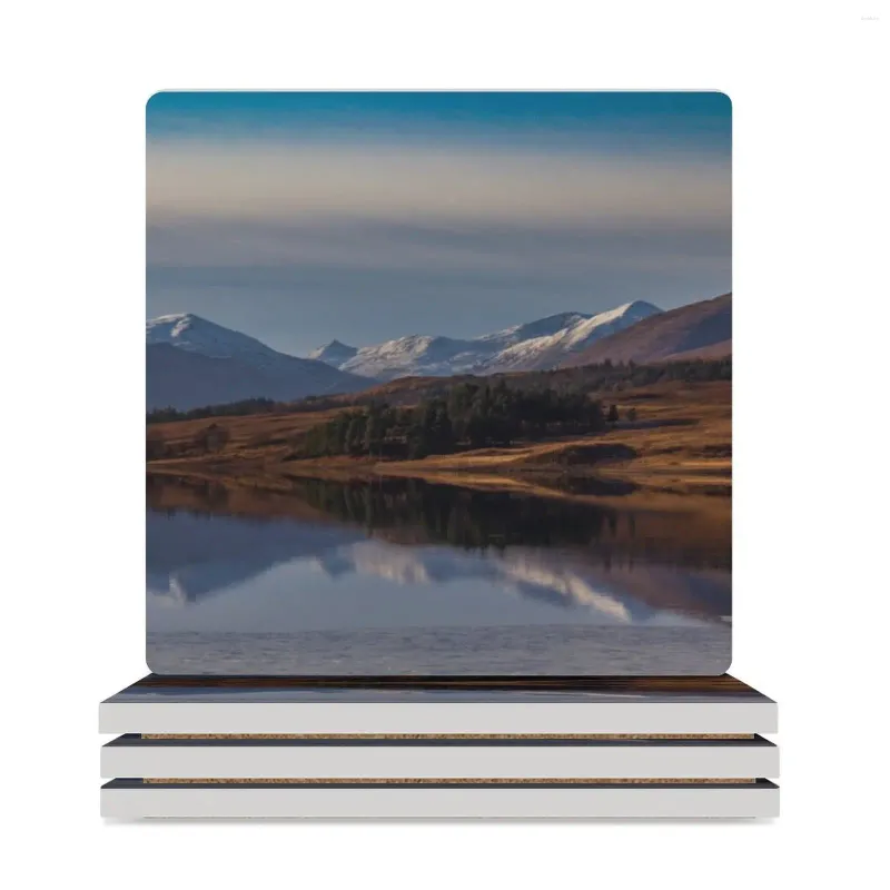 Rannoch Moor Scotland Ceramic Coasters（Square）Tea Cup Holders Tile for Cupsセットのテーブルマットの反射