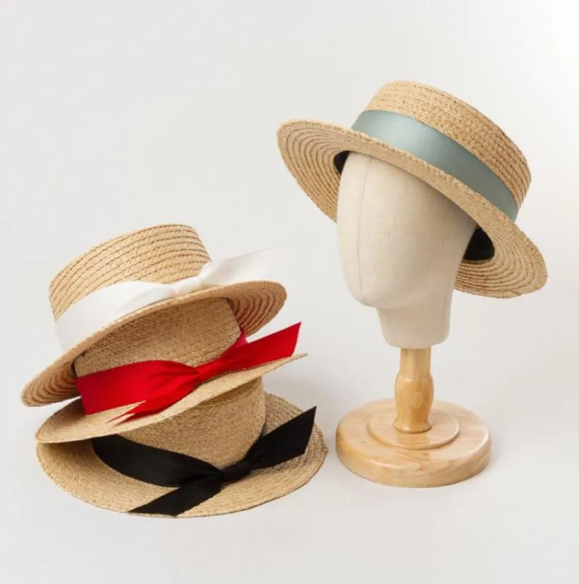 2021 Summer Girls Straw Sunhat Kids Bow Księżniczka Kapelusz Kat