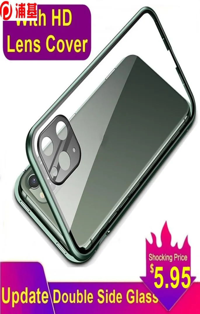 Magnetiskt tempererat glasfodral med HD -linsskydd Metall 360 Skyddsskydd för iPhone SE2 XR XS 11 Pro Max 8 7 Plus7977639