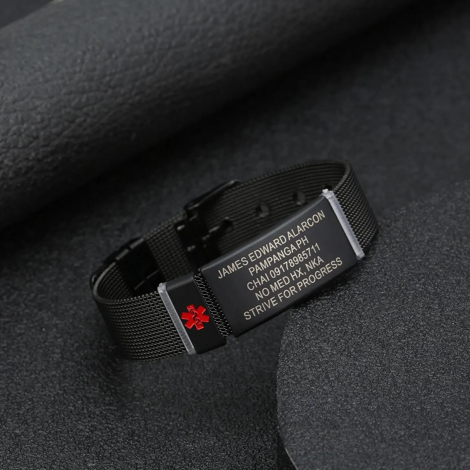 Pulseiras personalizadas crianças identificação médica 20cm comprimento pulseira relógio preto corrente de aço inoxidável esporte alerta médico id jóias presentes