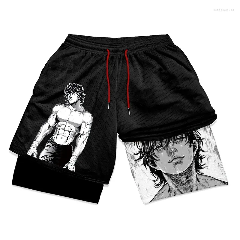 Pantaloncini da uomo Anime Baki Hanma Allenamento in palestra per uomo Costume cosplay a compressione 2 in 1 ad asciugatura rapida