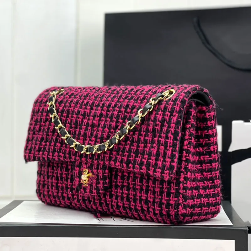 Borsa di design – sac à main en laine tissée, tendance 2024, chaîne polyvalente à carreaux, portée diagonale, sac à bandoulière unique pour femmes