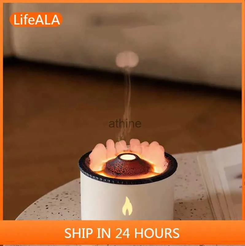 Humidifiers Volcano 3D Flame Aroma Diffuser Air Atomizer Stove Fire Effect Ultrasonic Essential Oil Aromatherapy Machine Flame Humidifier YQ240123