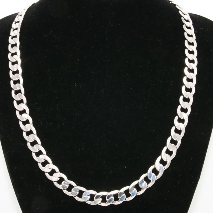 10mm Wide Solid Curb Chain 18K White Gold Filled Classic Style Polished Mens Necklace Jewelry 24 Inches237w