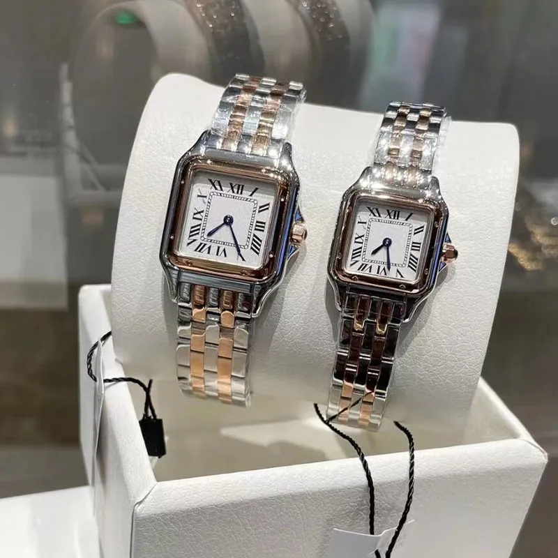 Moda feminina quartzo de alta qualidade aço inoxidável 22mm27mm quadrado diamante safira relógio designer