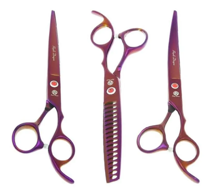 Hair Scissors 70quot Purple Dragon Pets Grooming Dog Trimming Clippers Animals StraightThinningCurved Shears Forceps Comb B004998994