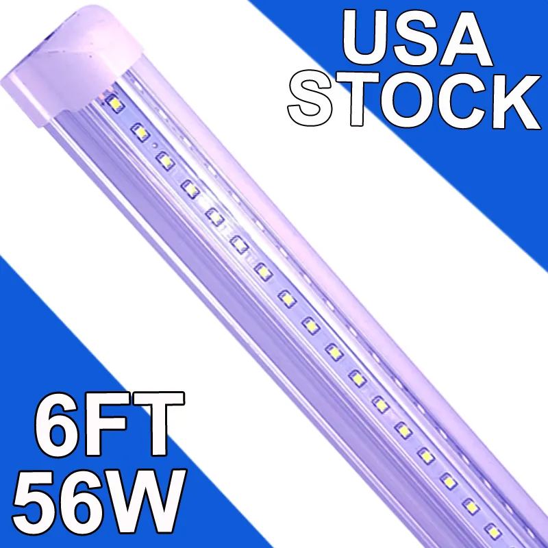 LED Shop Light Fixture, 6FT 56W 6500K Cold White, 6 Foot T8 Integrated LED Tube Lights, Plug in Warehouse Garage Lighting, V Shape, High Output, Linkable usastock