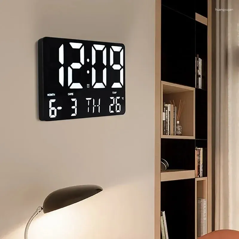 Orologi da parete Orologio digitale a LED Controllo rilevamento della temperatura Temp Data Spegnimento Memoria Giorno Schermo grande Allarme elettronico Decorazioni per la casa