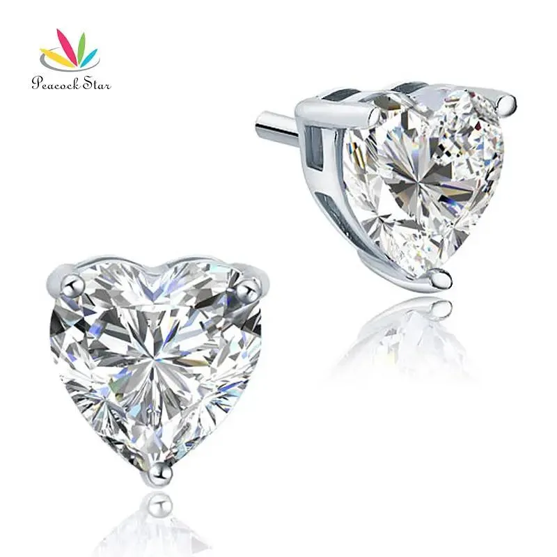 Earrings Peacock Star Bridal 4 Carat Heart Stud Bridesmaid Earrings 925 Sterling Silver Jewelry CFE8084