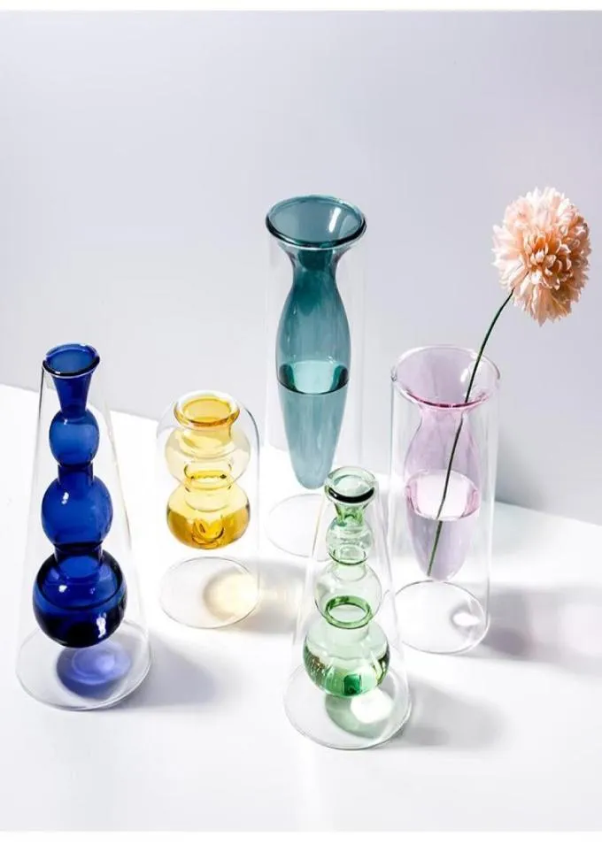 Home Decoration Accessories Nordic Style Colourful Glass Transparent Vase Flower Arrangement Hydroponic Aquaculture Bottle Table8506110