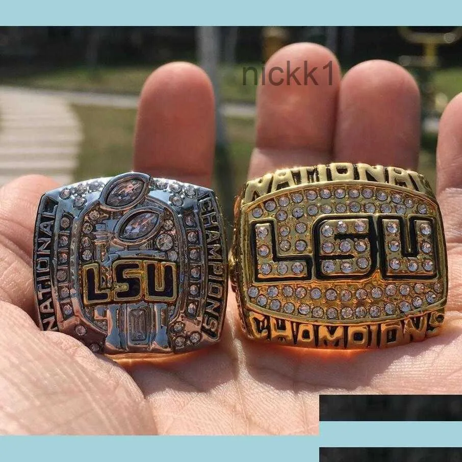 Pierścienie klastra 2PCS 2003 2007 LSU Tigers National Championship Ring Zestaw Pudani Fan Men Prezent Hurtowa Biżuteria DH0HS DHLEM NZJ6