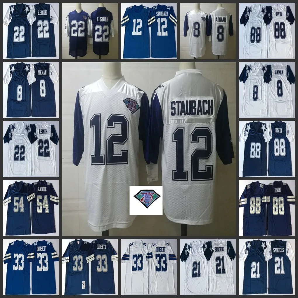 2024 75th Vintage Mitchell And Ness Throwback Football Jersey 12 Roger Staubach Jerseys Retro 