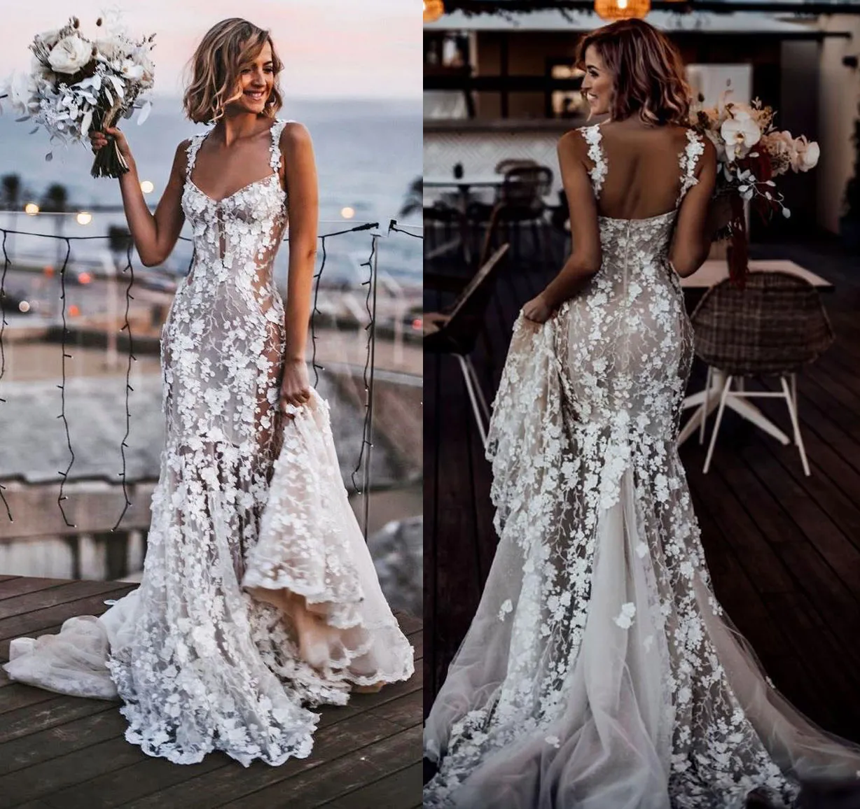 Casamento elegante vestido de sereia 2024 namorada renda com mangas de renda sem costas vestidos de noiva Vestido de Novia yd