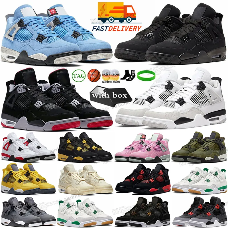 Met Box 4s basketbalschoenen Black Cat 4 Military Olive Red Thunder Sail Cement Geel Groen Wit Oreo Cool Grey University Blue Seafoam heren dames sportschoenen