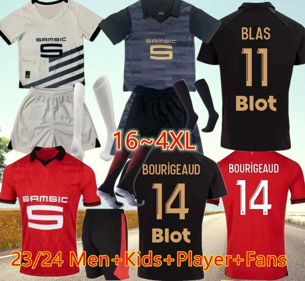 Bourigeaud Rennes 23 24 Stade Rennais FC Futbol Formaları Terrier Doku Guirassy Camavinga Aguerd Niang 2023 2024 Futbol Gömlekleri Maillots De Foot Men Çocuklar Çocuklar