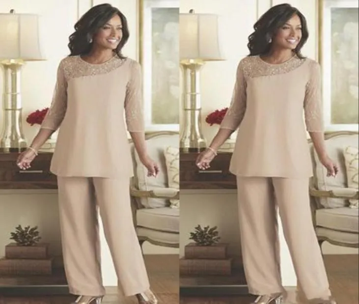 Pantaloni eleganti per la madre della sposa in pizzo 2020 Abiti estivi in chiffon su misura 34 maniche lunghe Abito per gli ospiti di nozze Abito per la madre8460513