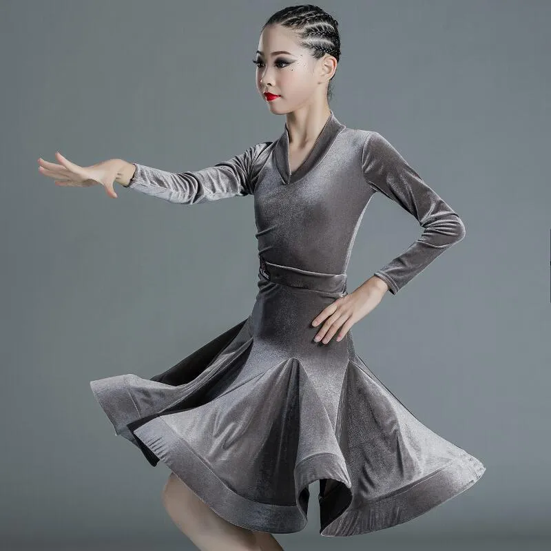 Stage Wear 2023 Latin Dance Dress For Girls Velvet Practice Salsa/Ballroom/Tango/Chacha Ballroom Competition Dresses