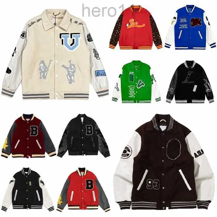 FW Designer Mens Varsity Kurtka baseballowa odzież wierzchnia odzież wełniana polar Flocking skórzane kurtki do haftowania pojedynczych piersi pary mundur 82 My