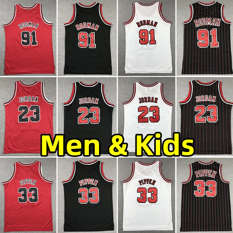 Men de basket-ball pour les enfants pour enfants # 23 Michael Chi Bull # 33 Scottie Pippen # 91 Dennis Rodman Hardwood Vintage Classics Jersey