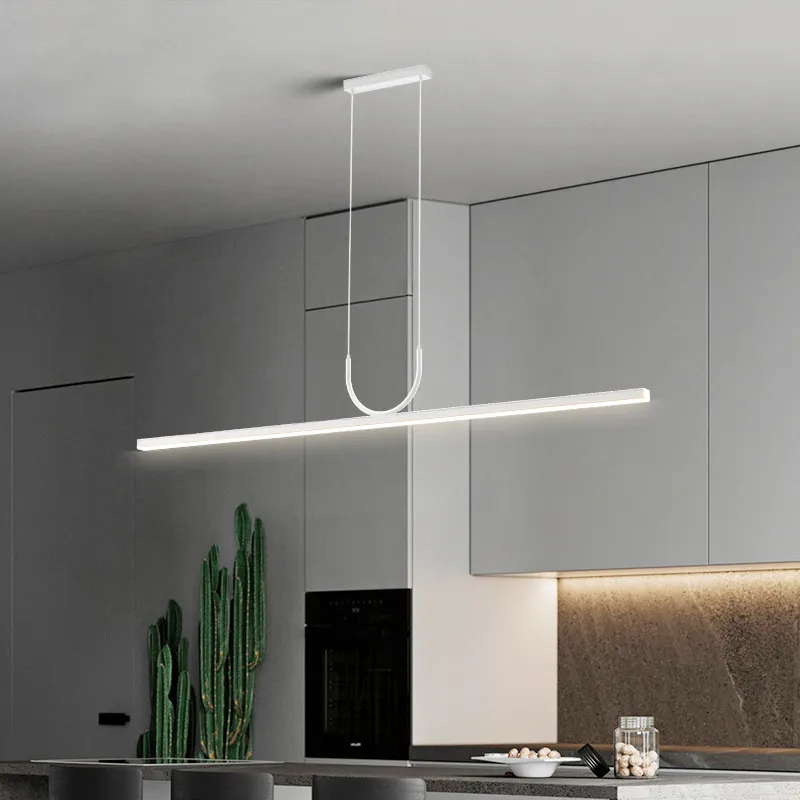 Moderne eenvoudige LED-kroonluchter zwart/wit eetkamer keukeneiland lange hanglamp restaurant bar koffie kantoor hanglamp