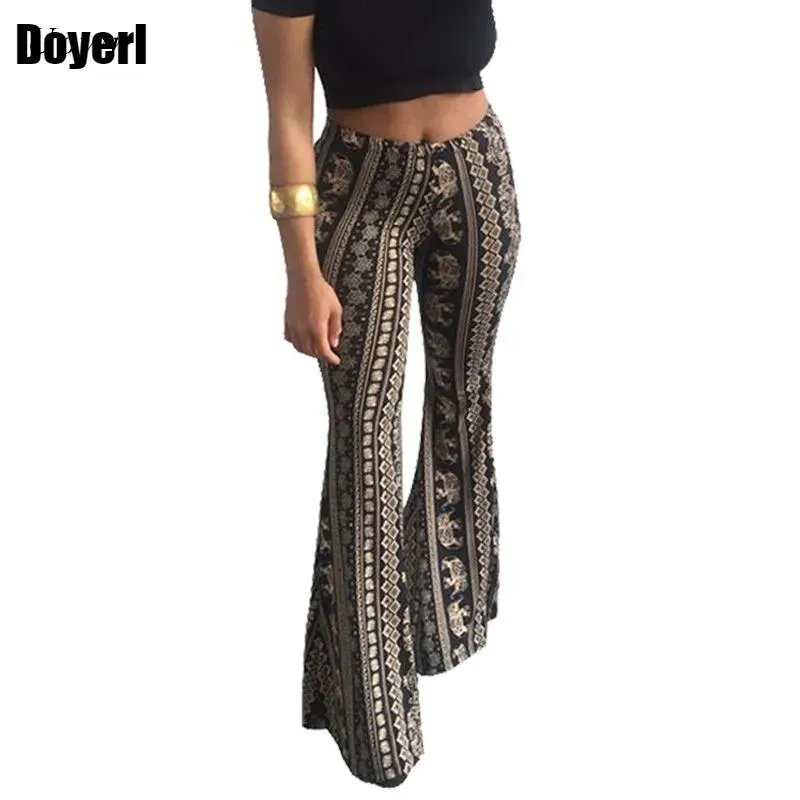 Capris Boho Flare Pants Women Bohemian Fashion Loose Long Pant Tribal African Print Wide Leg Trousers Bell Bottom Leggings Hippie Pants