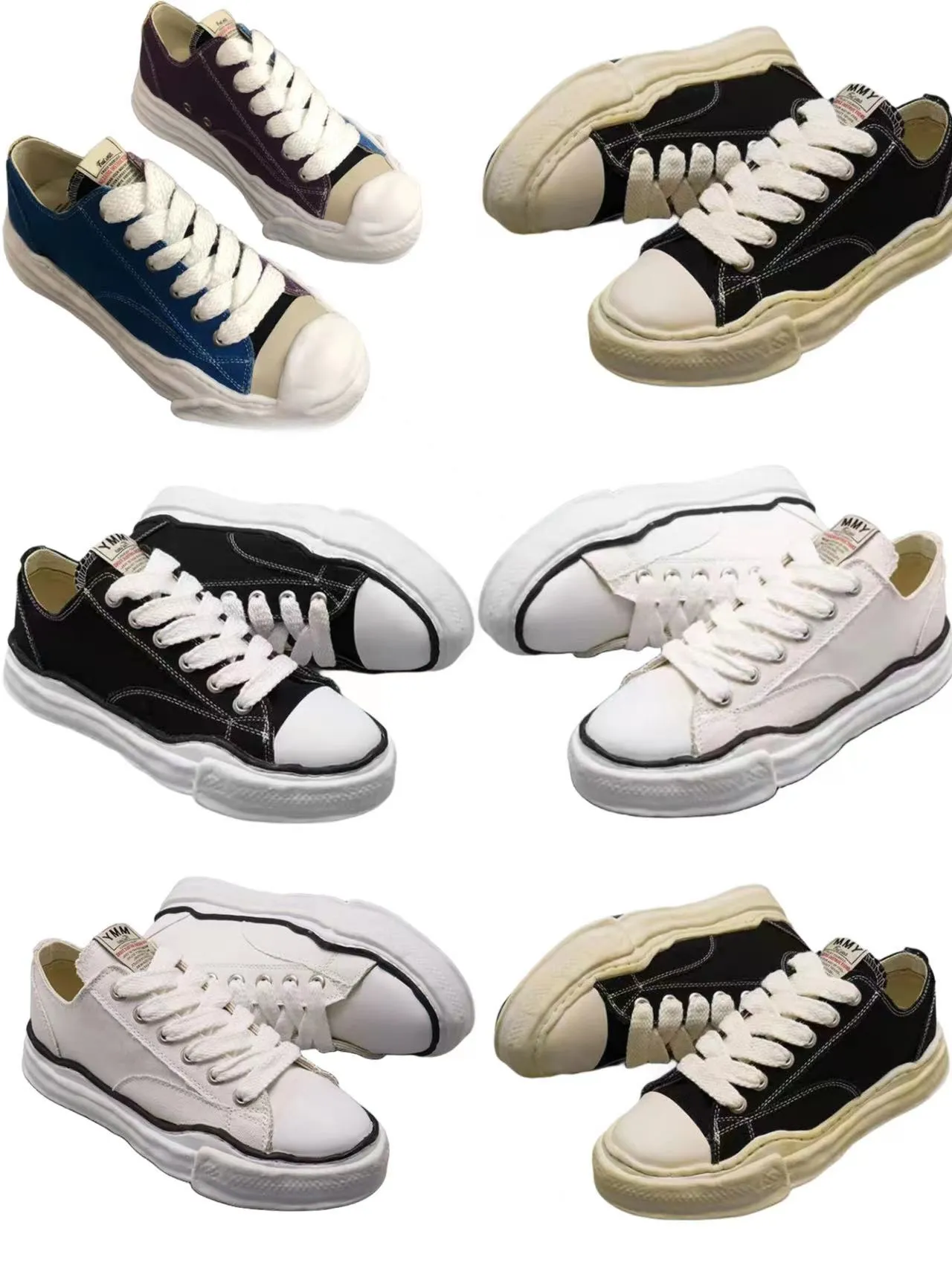 buty na płótnie buty MMY Maisonmihara Yasuhiro Peterson Canvas Sneakers OG Sole Low Cut Black White Yellow Mens Treners Buts Bue Buty Rozmiar 36-45