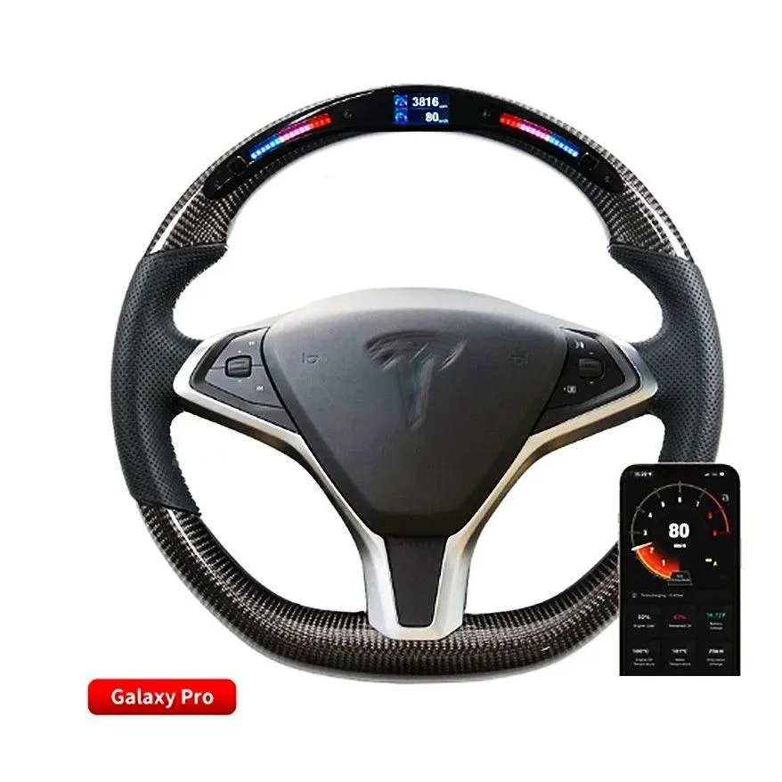 Araç Direksiyon Simidi 4 Stil Tesla için Tekerlekler Model S Karbon Fiber LED Özelleştirilmiş Yarış Damlası Teslimat Otomobilleri Motosikletler Otomatik Par Dhrbi