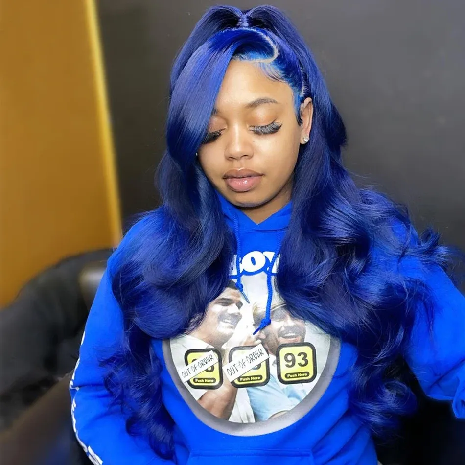Brazilian Body Wave Full Lace Wig, Sapphire Blue Colored  display picture 2