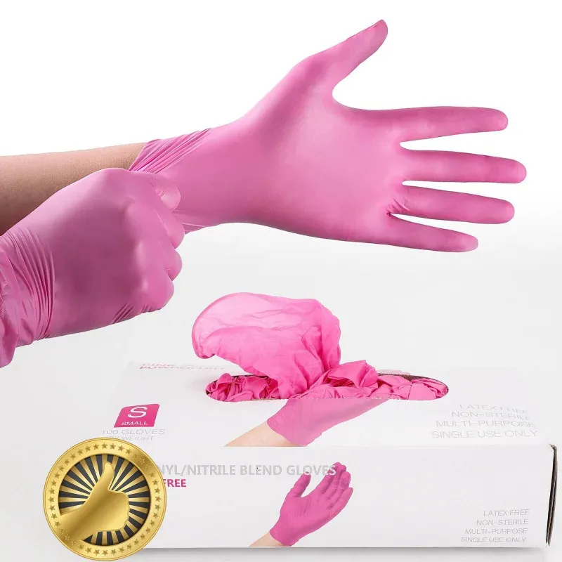 Luvas de nitrilo rosa vinil 100pcs produto comestível à prova d'água livre de alergia descartável mulher menina segurança no trabalho limpeza doméstica 240108 240118