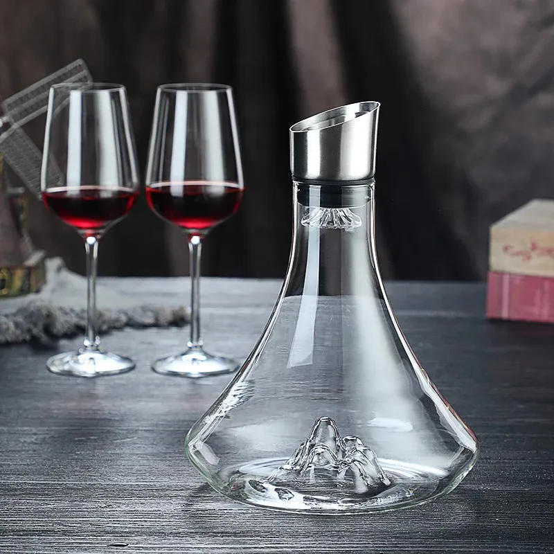 High Grade Guanshan Style Decanter Borosilicate Glass Wine Bottle Dispenser Snow Mountain Shape 1800ml Red 240122