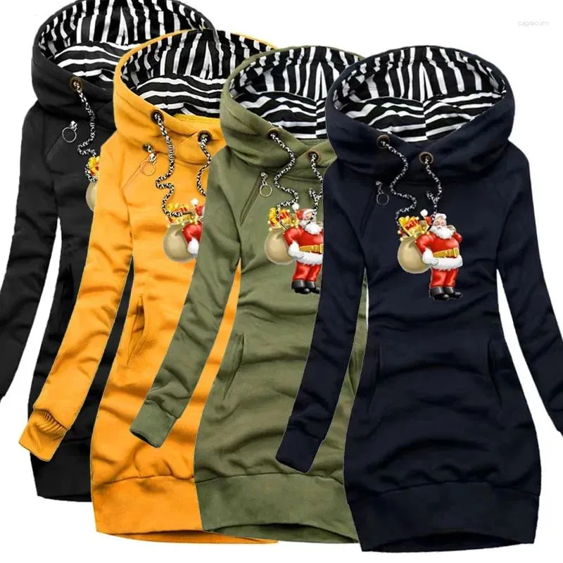 Casual Kleider Mode Herbst Langarm Lose Weihnachten Hoodies Damen A-linie Knielanges Kleid 2024 Tops Frauen