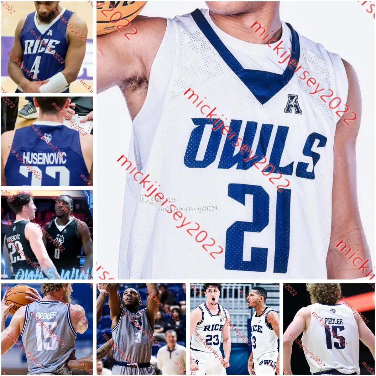 Rice Owls Basketball Jersey Camp Wagner Andrew Akuchie Max Fiedler Gabe Warren Jackson Peakes Alem Huseinovic Keanu Dawes George Perkins Custom Rice Owls Jerseys