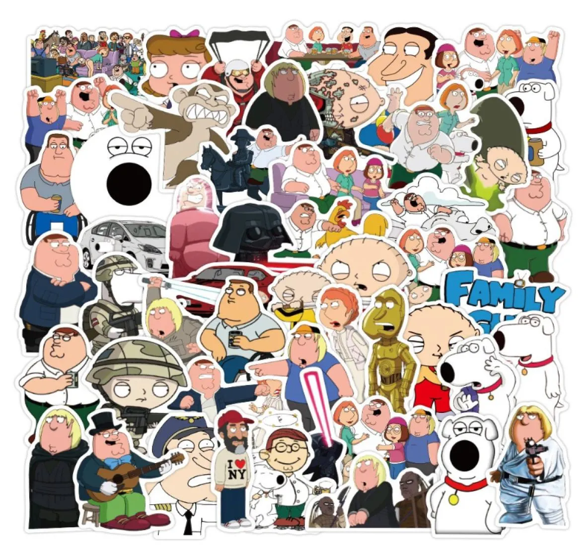 100 pçs lote engraçado família série de tv comédia dos desenhos animados peter griffin adesivos graffiti adesivos para diy bagagem portátil skate4117188