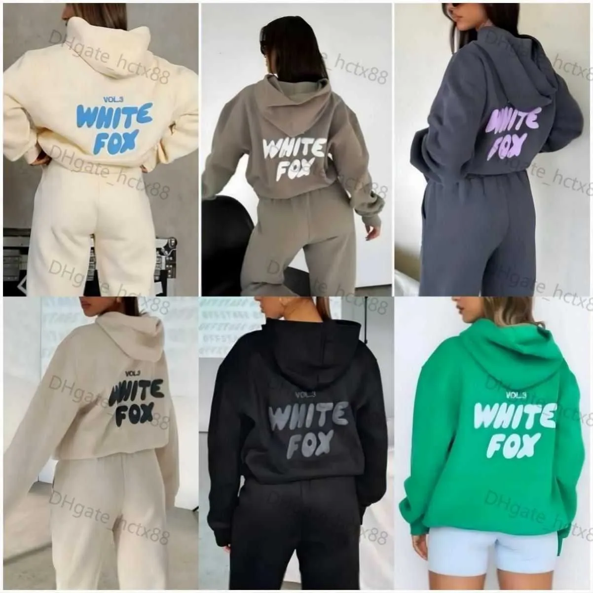 Beyaz Fox Hoodie Trailsuit Set Giyim Seti Kadınlar Bahar Sonbahar Kış Yeni Hoodie Seti Şık Sportif Uzun Kollu Külot Kapşonlu Joggers B8