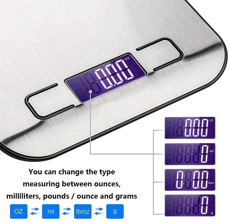 Electronic Digital Food Kitchen Scale 5kg 10kg/0.1g LCD Display 304 Stainless Steel Weight Grams Balance Measuring Food Scales Baking Small Gram Weighing Tool Diet