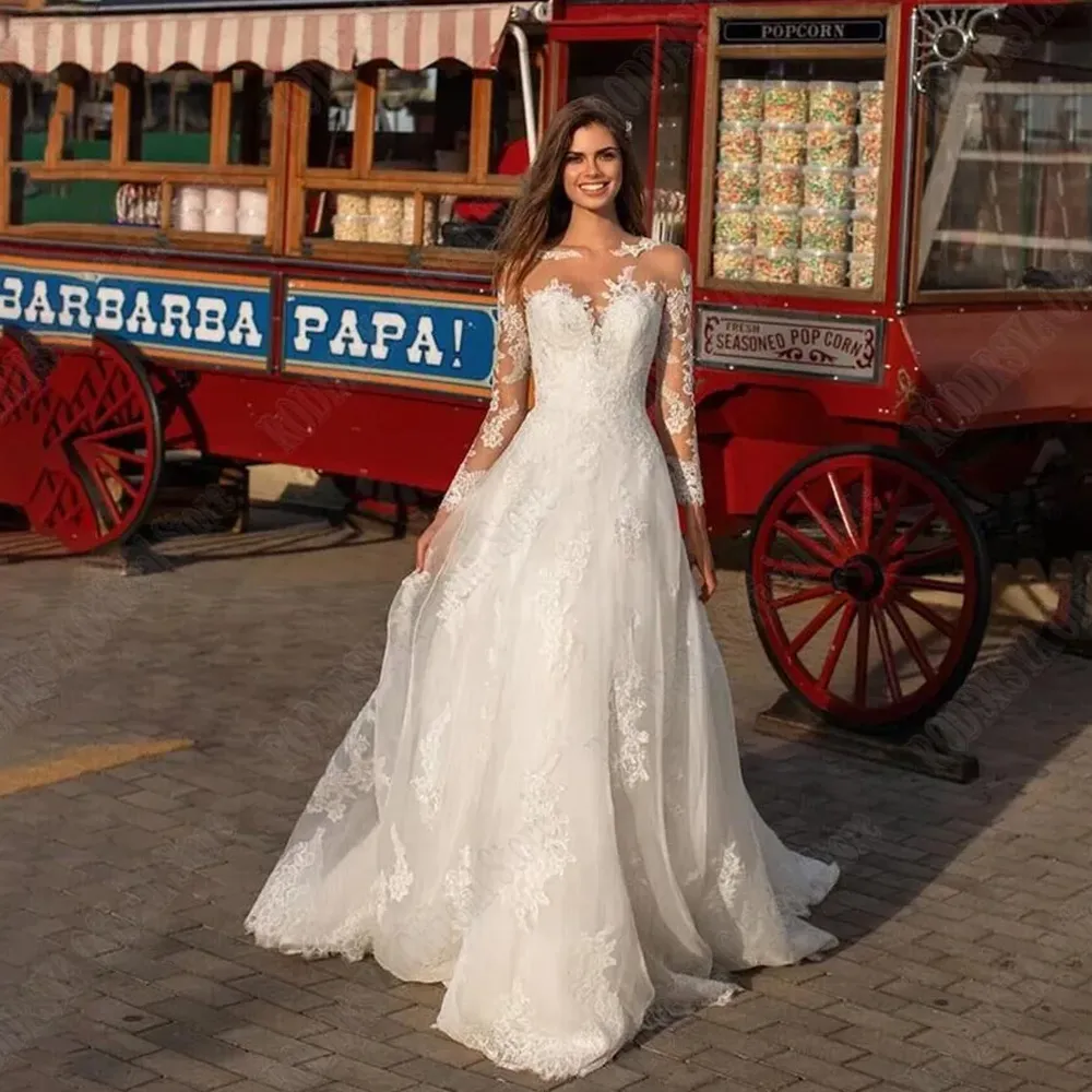 Plus Size Wedding Dress: Stunning Bride A-Line Gown, Long Sleeves, Illusion  Back, Classic Lace, Covered Buttons Buy Now!