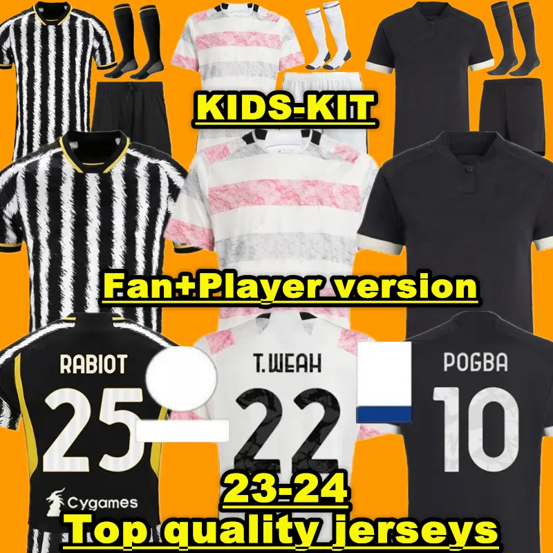 2023 2024 Juventus voetbaltruien 23 24 Home Away Milik di Maria Vlahovic Kean Pogba Chiesa McKennie Locatelli Fans Player Men Shirt Unifor Kids Kits