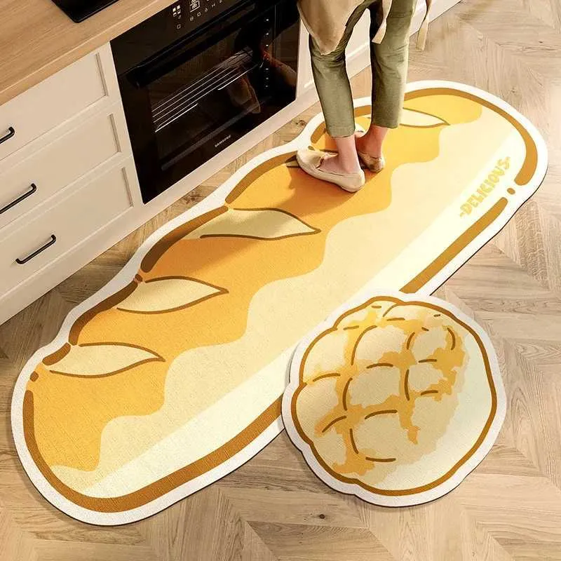 Tapetes de cozinha estampados de pão de pão tapetes não deslizantes