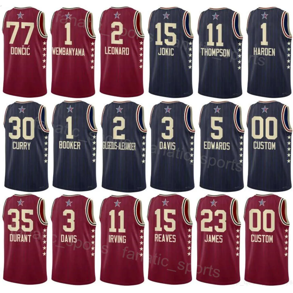 Tryck 2024 Basketball All-Star Kevin Durant Jersey 35 Man Woman Youth Davis 3 Klay Thompson 11 Luka Doncic 77 Stephen Curry 30 Shai 2 LeBron James 23 Nikola 15 Shirt