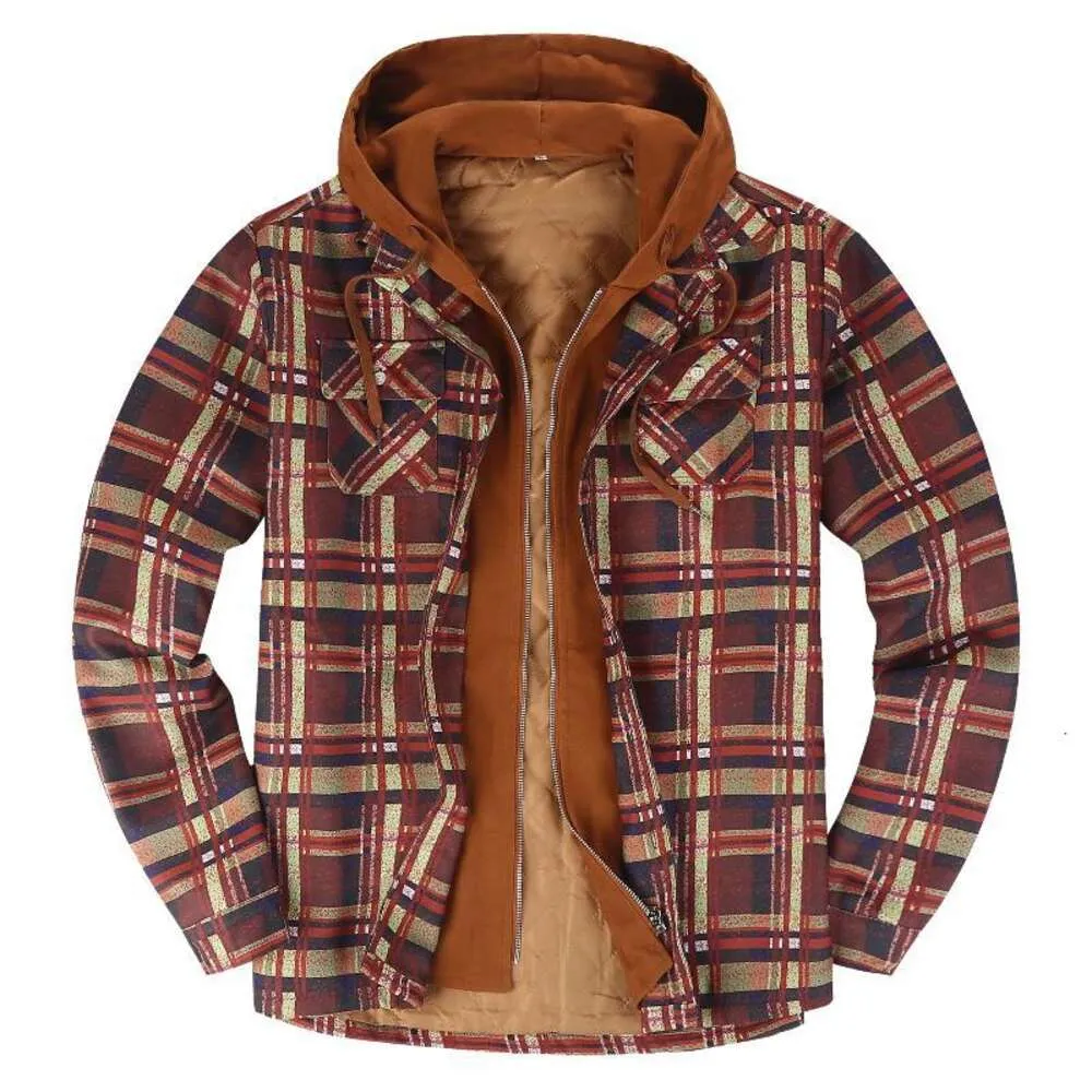 Herbst- und Winter-Herren-Baumwolljacke Langarmed Plaid mit Kapuze mit locker sitzender Baumwolle verdickte zweiteilige zweiteilige Jacke